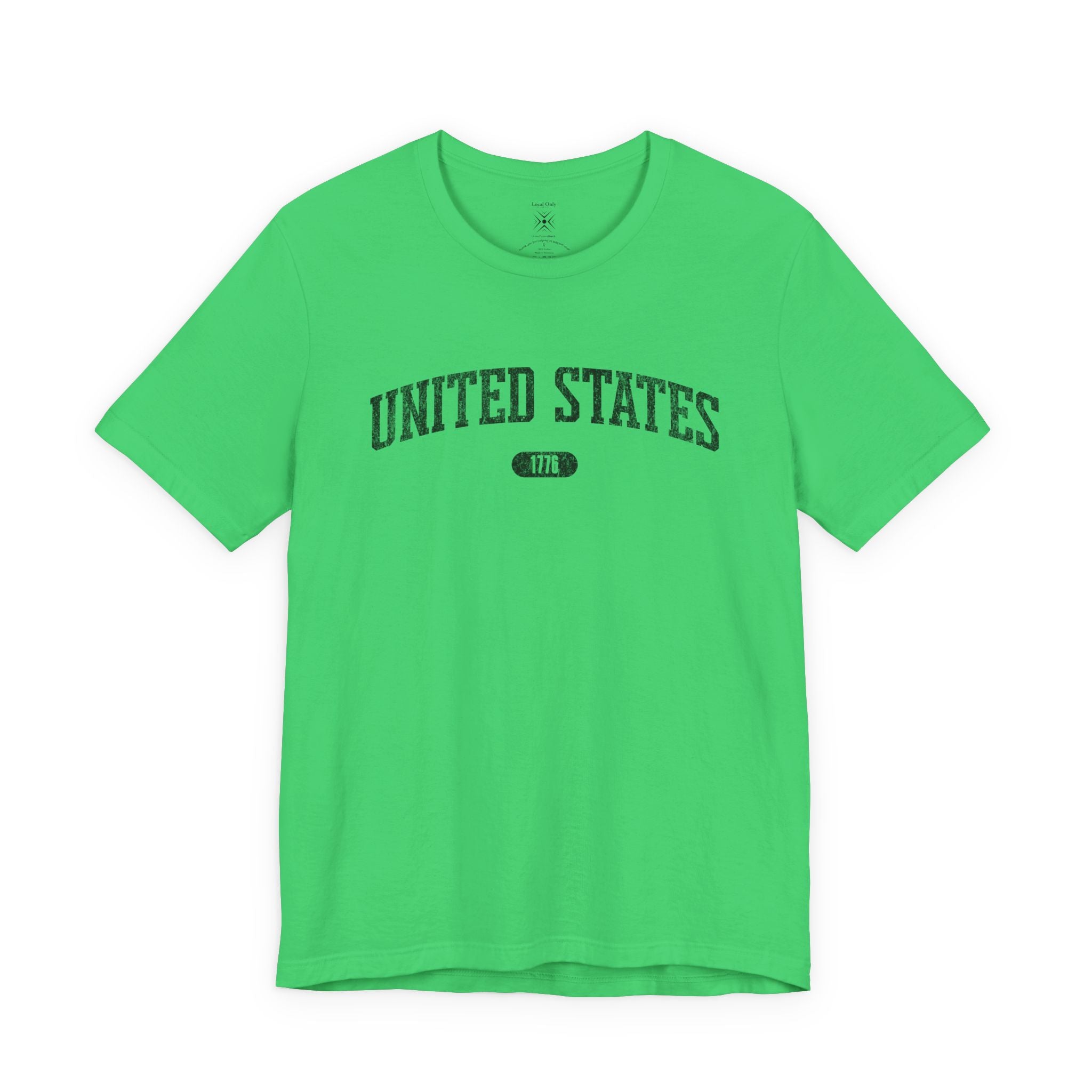Synthetic Green t-shirt with 'UNITED STATES 1776' in black collegiate text.