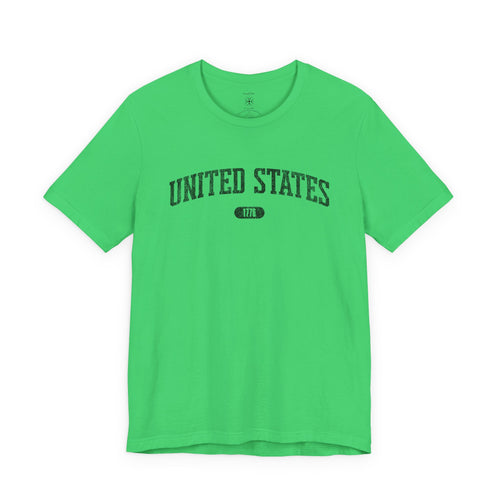 Synthetic Green t-shirt with 'UNITED STATES 1776' in black collegiate text.
