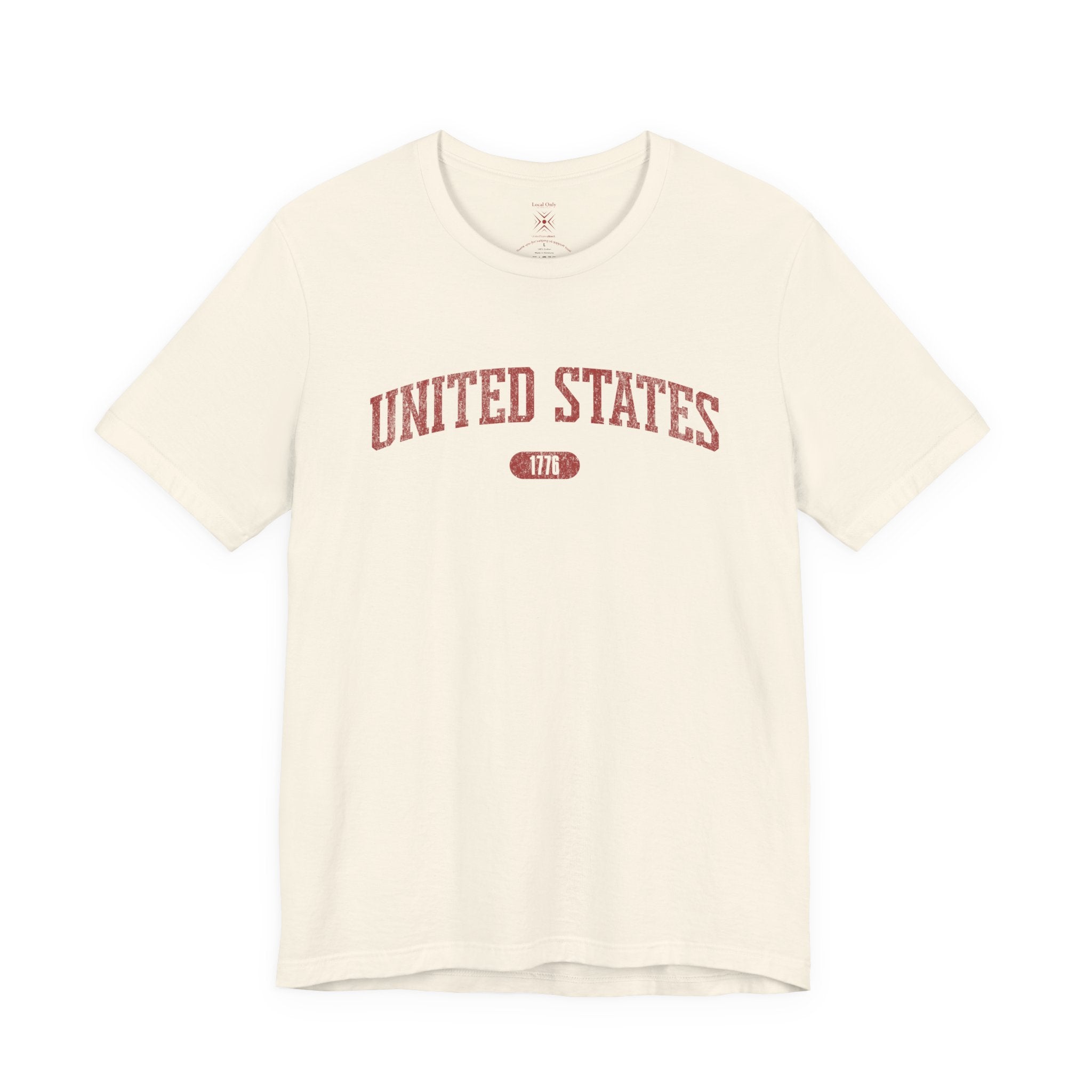 Natural t-shirt with 'UNITED STATES 1776' in red collegiate text.