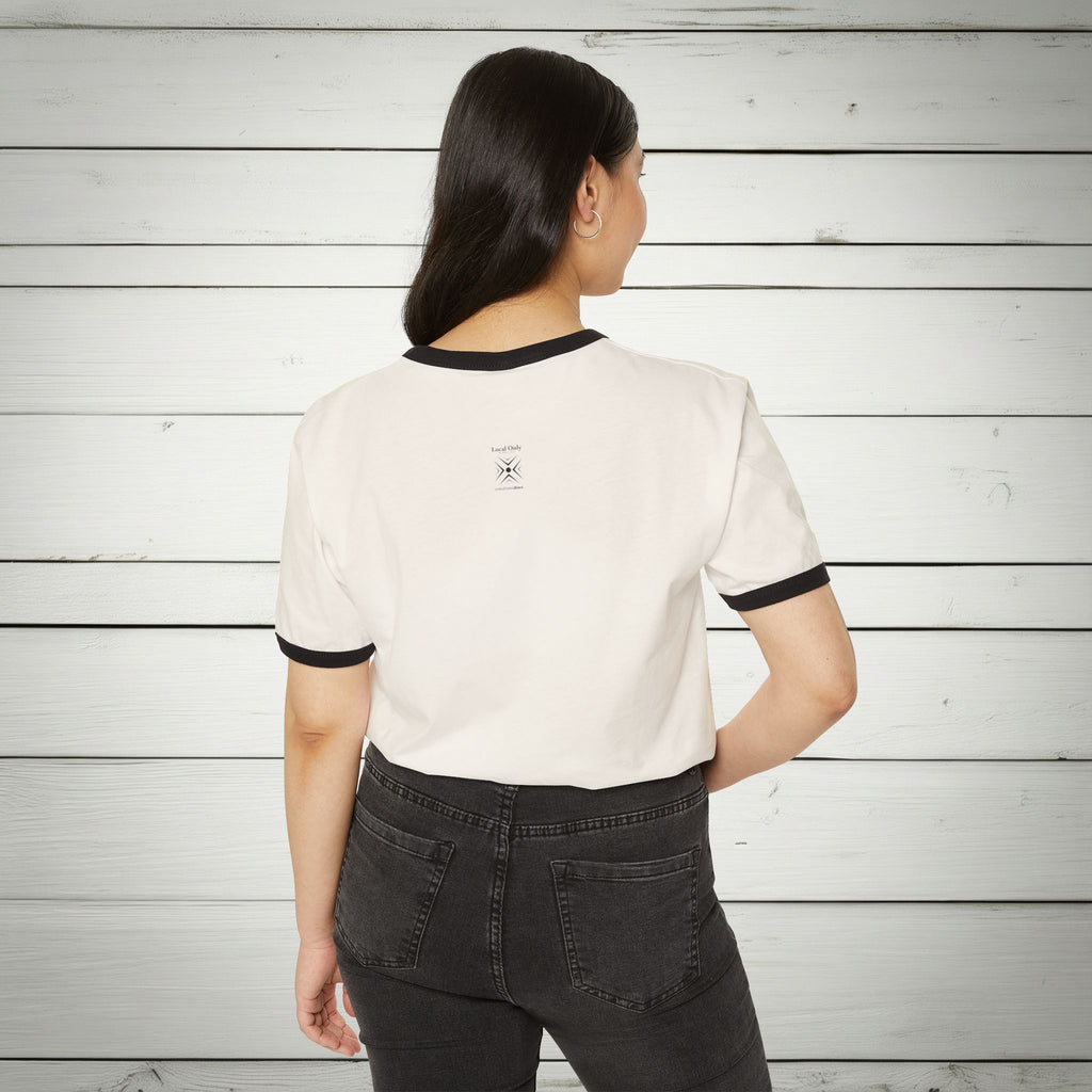 United States of America 1776 Vintage Collegiate Ringer Tee – Black Graphic – Neutrals with Black Trim