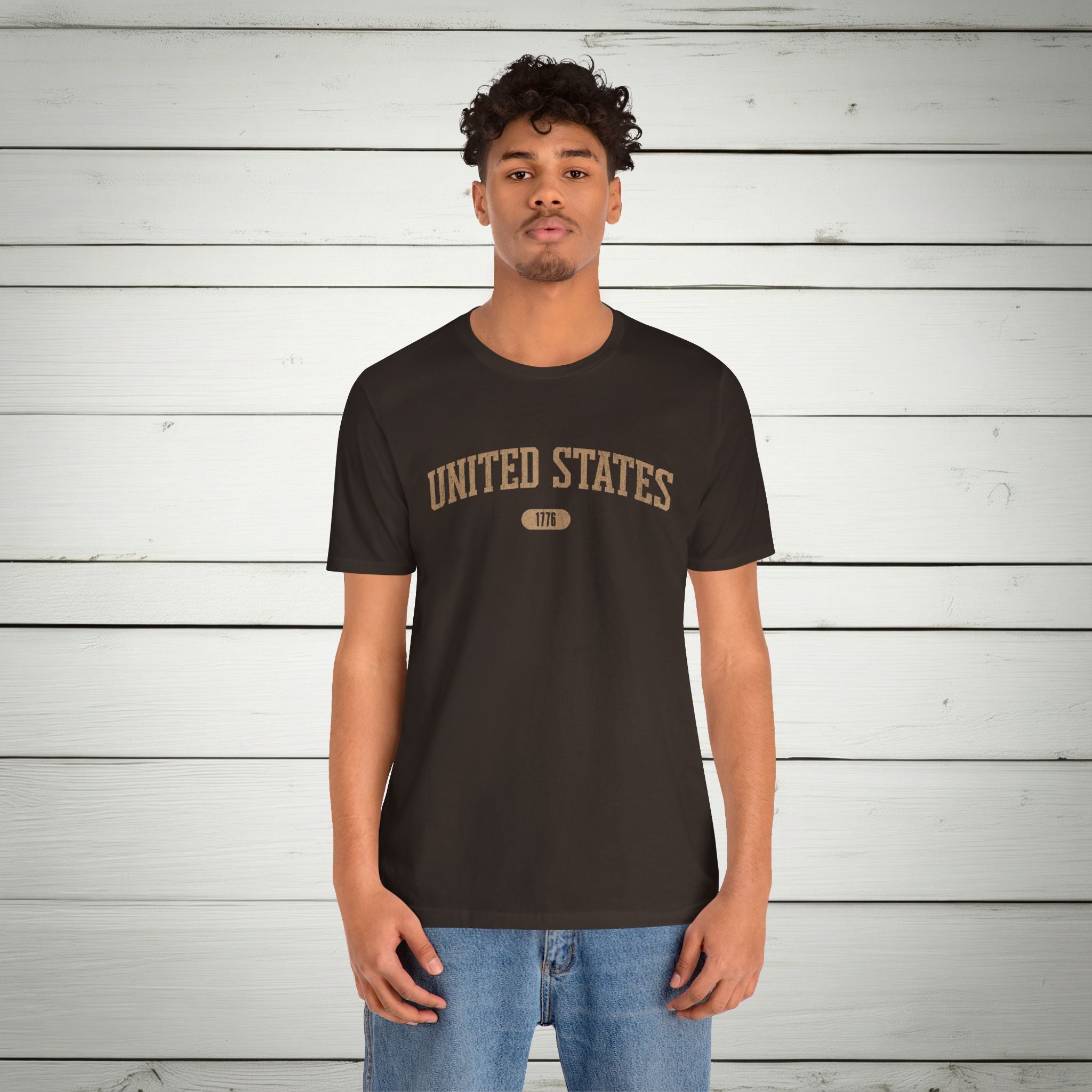 United States 1776 Vintage Collegiate Premium T-Shirt – Tan Graphic – Neutrals