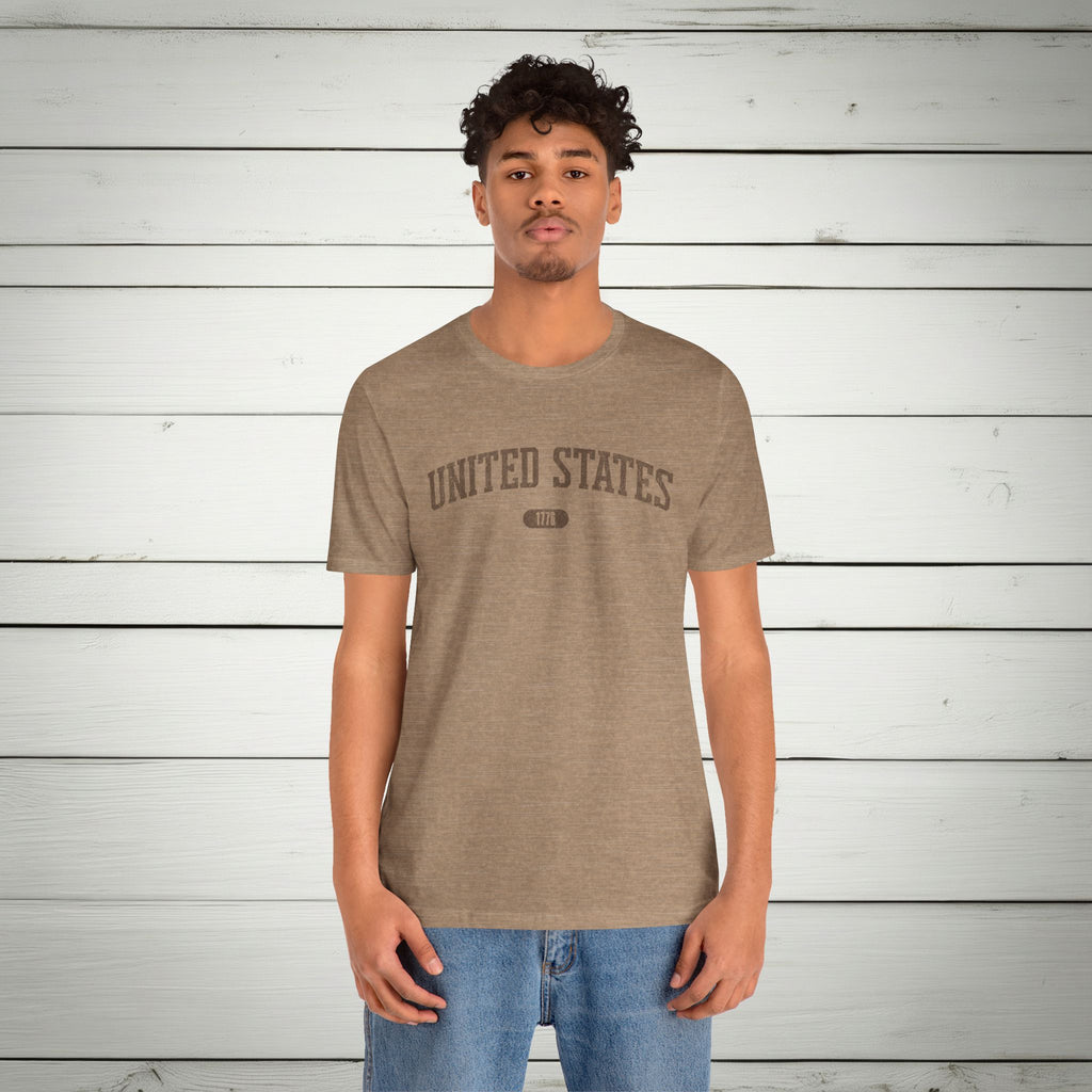 United States 1776 Vintage Collegiate Premium T-Shirt – Brown Graphic – Neutrals