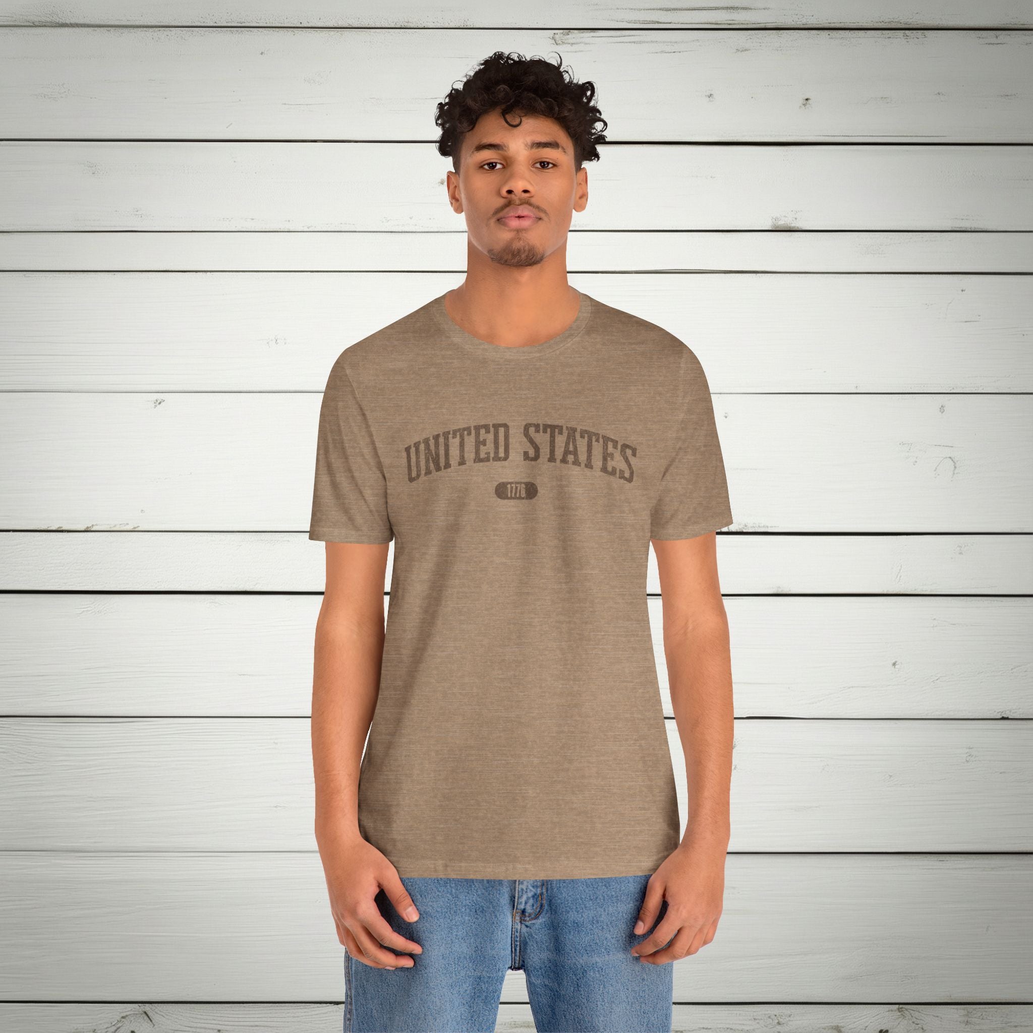 United States 1776 Vintage Collegiate Premium T-Shirt – Brown Graphic – Neutrals