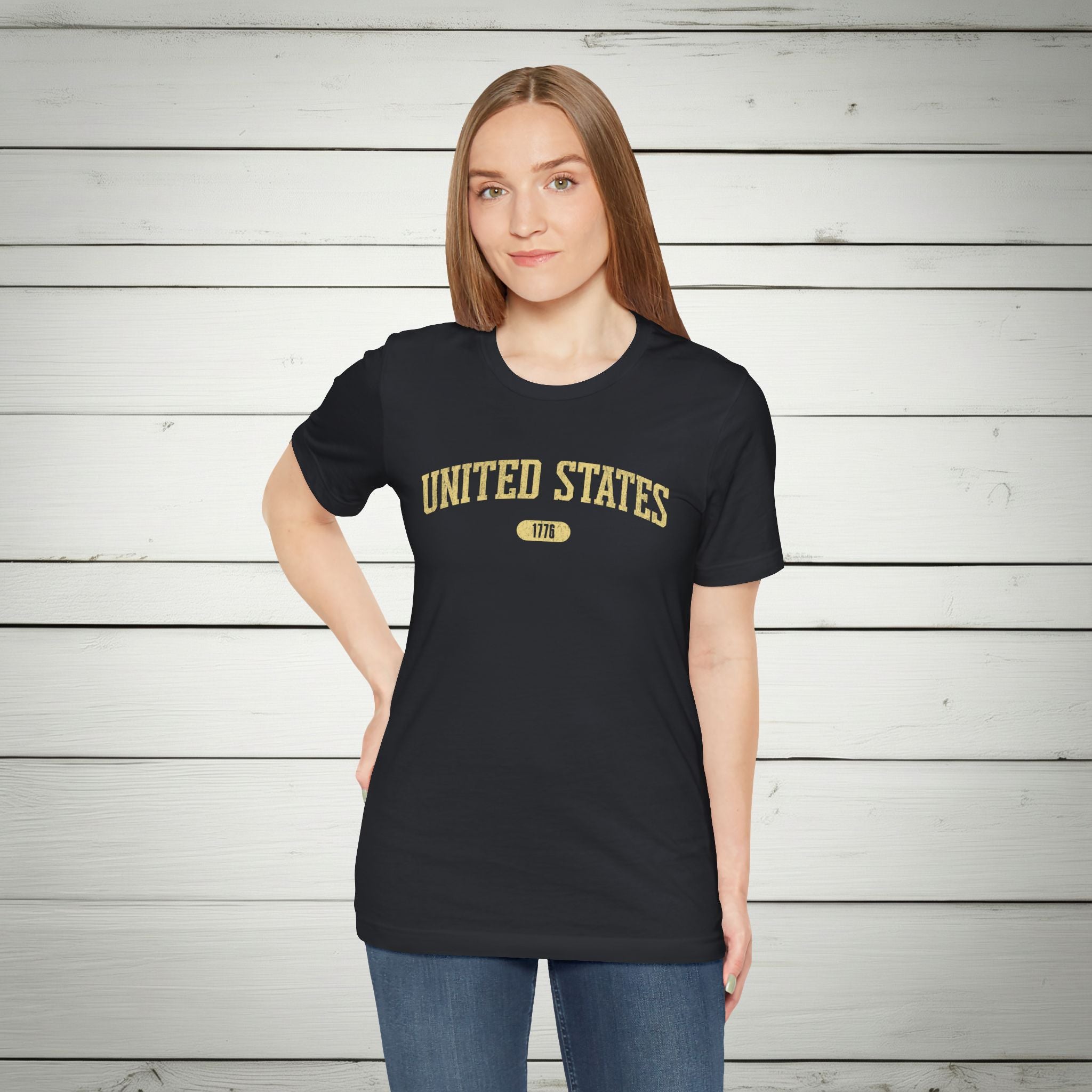 United States 1776 Vintage Collegiate Premium T-Shirt – Yellow Graphic – Neutrals