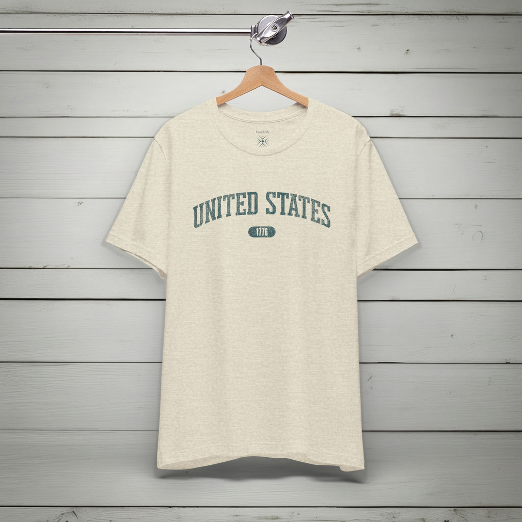 United States 1776 Vintage Collegiate Premium T-Shirt – Teal Graphic – Neutrals