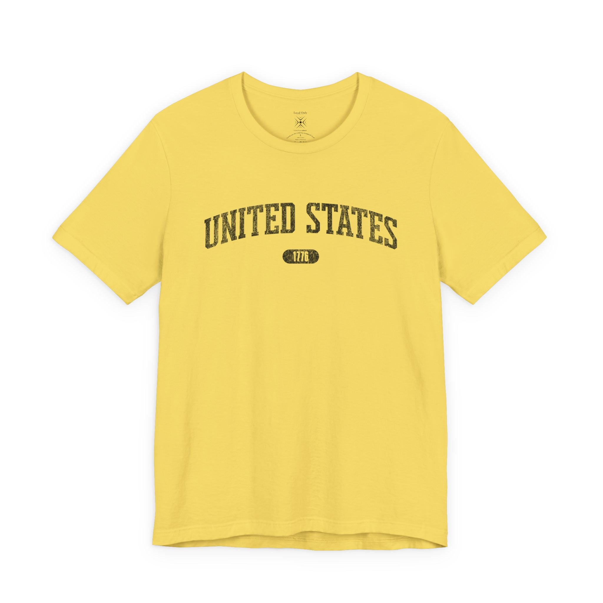Maize Yellow t-shirt with 'UNITED STATES 1776' in black collegiate text.