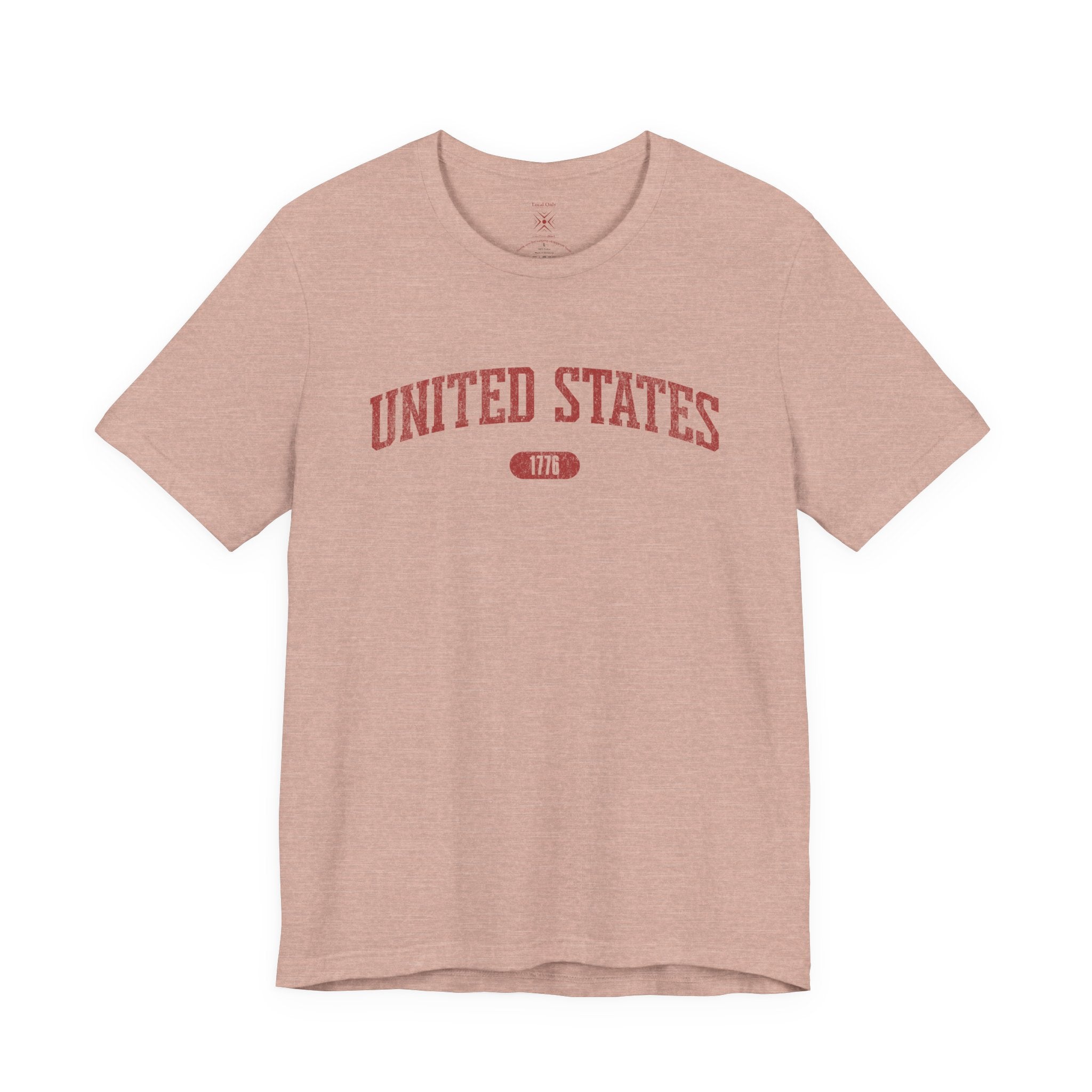 Heather Prism Peach t-shirt with 'UNITED STATES 1776' in red collegiate text
