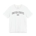 White t-shirt with 'UNITED STATES 1776' in gray collegiate text.