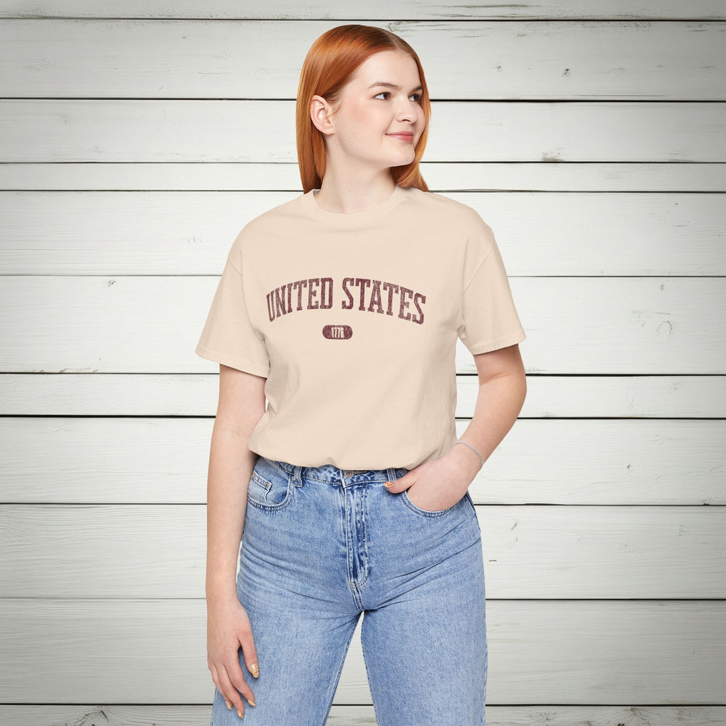 United States 1776 Vintage Collegiate Premium T-Shirt – Burgundy Graphic – Neutrals