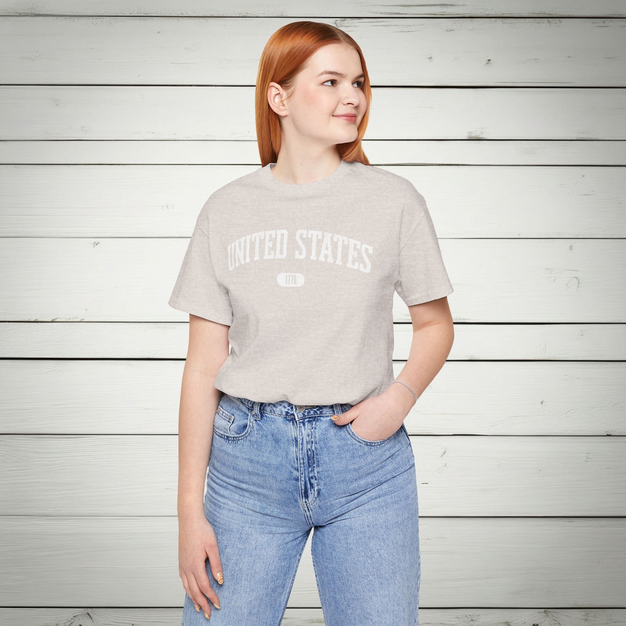 United States 1776 Vintage Collegiate Premium T-Shirt – White Graphic – Neutrals