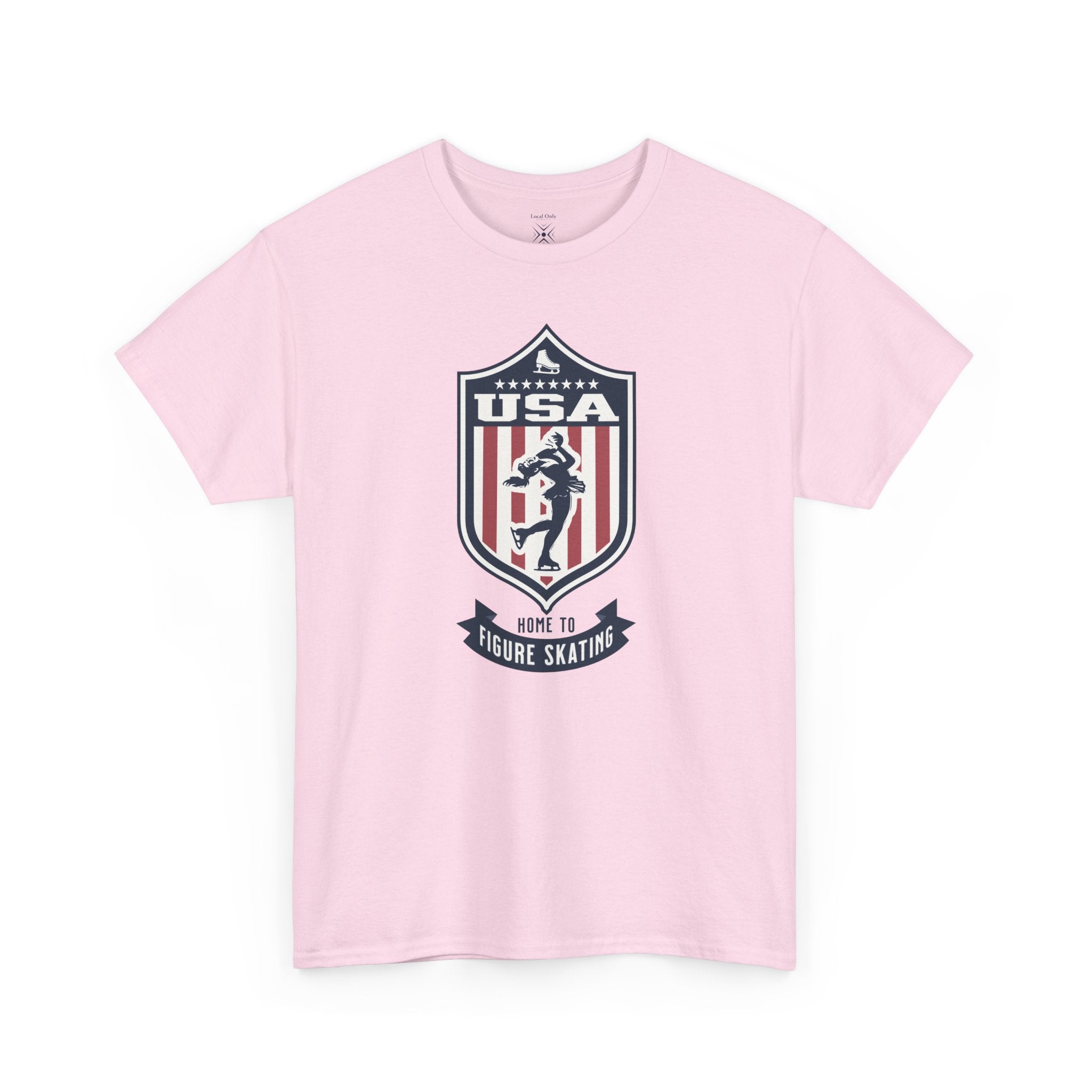 USA Home To Figure Skating Vintage Athletic T-Shirt – Navy Red White Crest Graphic