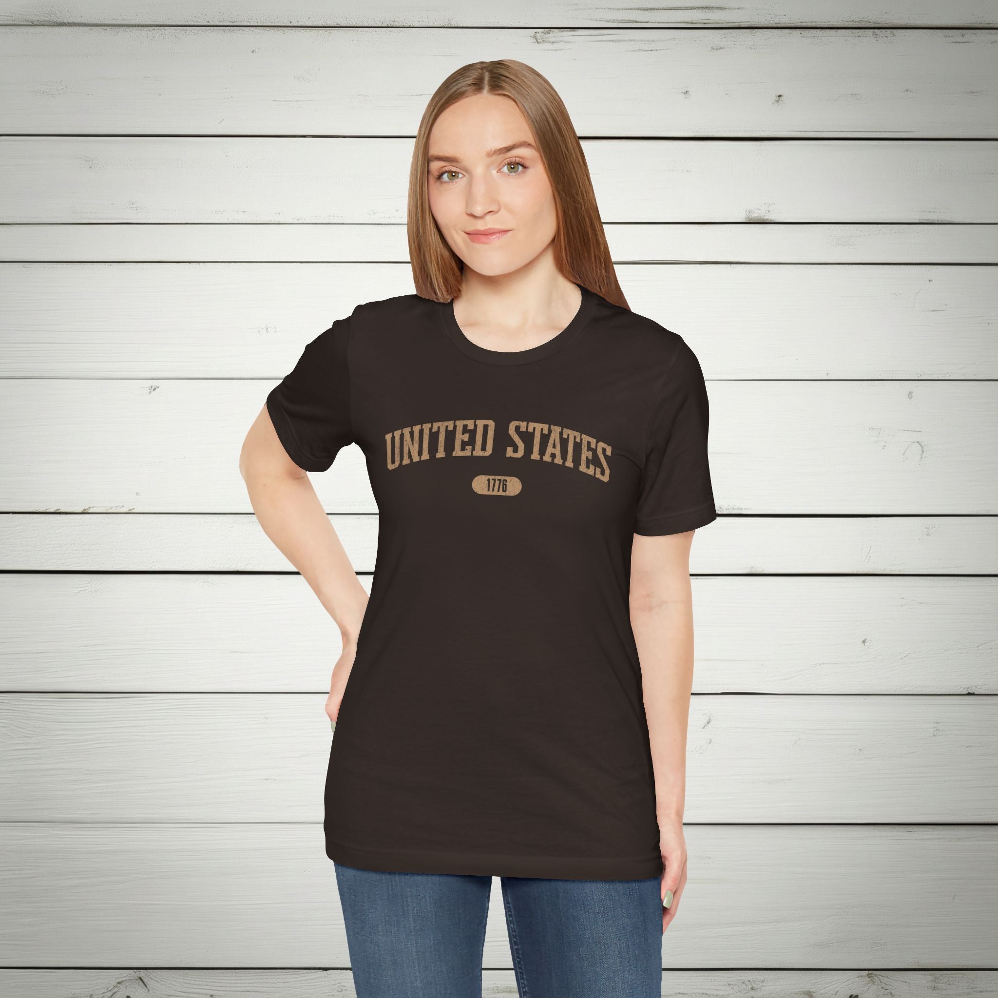 United States 1776 Vintage Collegiate Premium T-Shirt – Tan Graphic – Neutrals