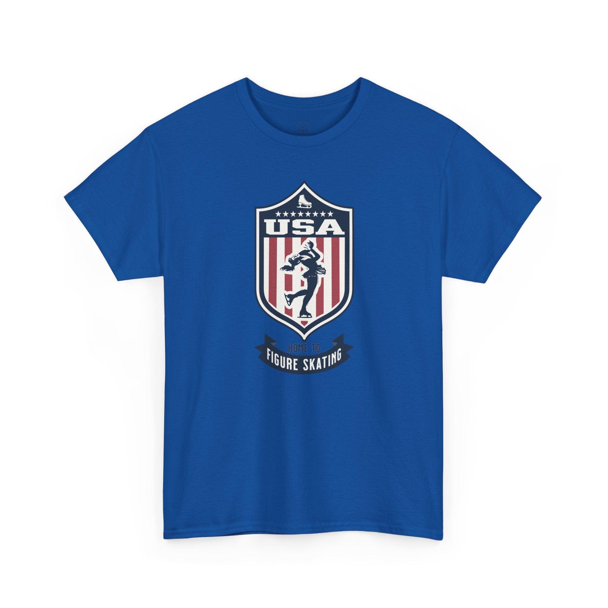 USA Home To Figure Skating Vintage Athletic T-Shirt – Navy Red White Crest Graphic