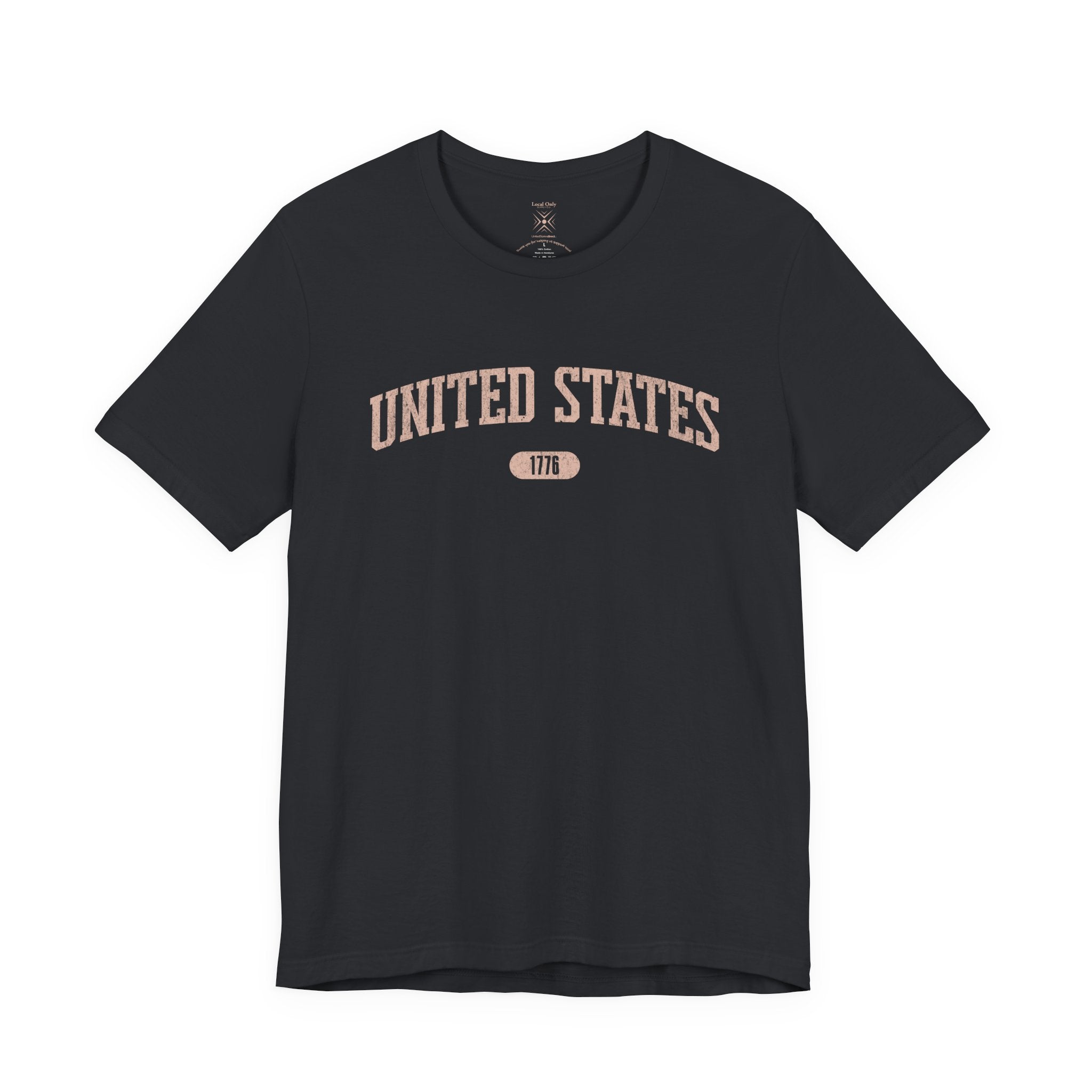 Vintage Black t-shirt with 'UNITED STATES 1776' in transcendent pink collegiate text.