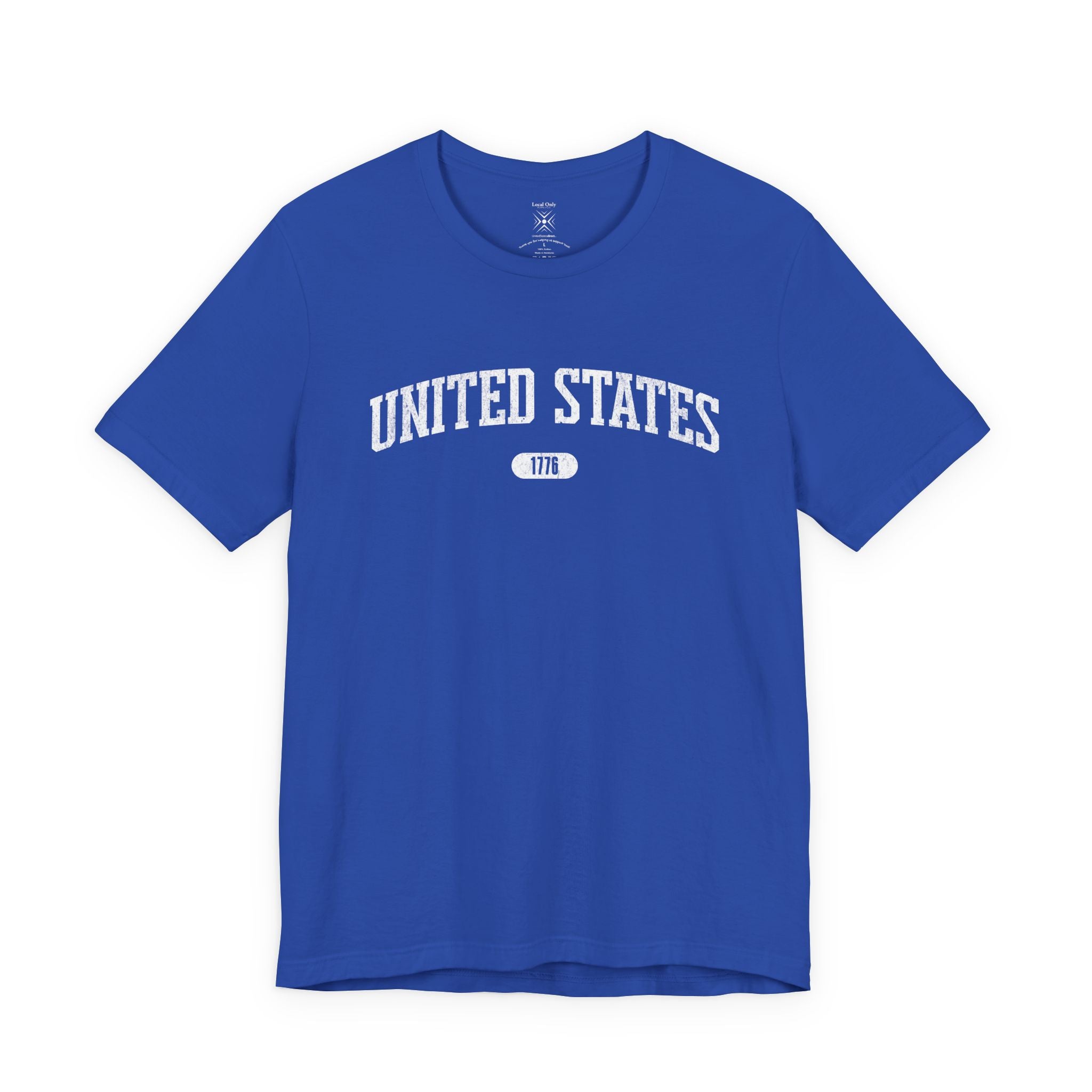 True Royal t-shirt with 'UNITED STATES 1776' white collegiate text.