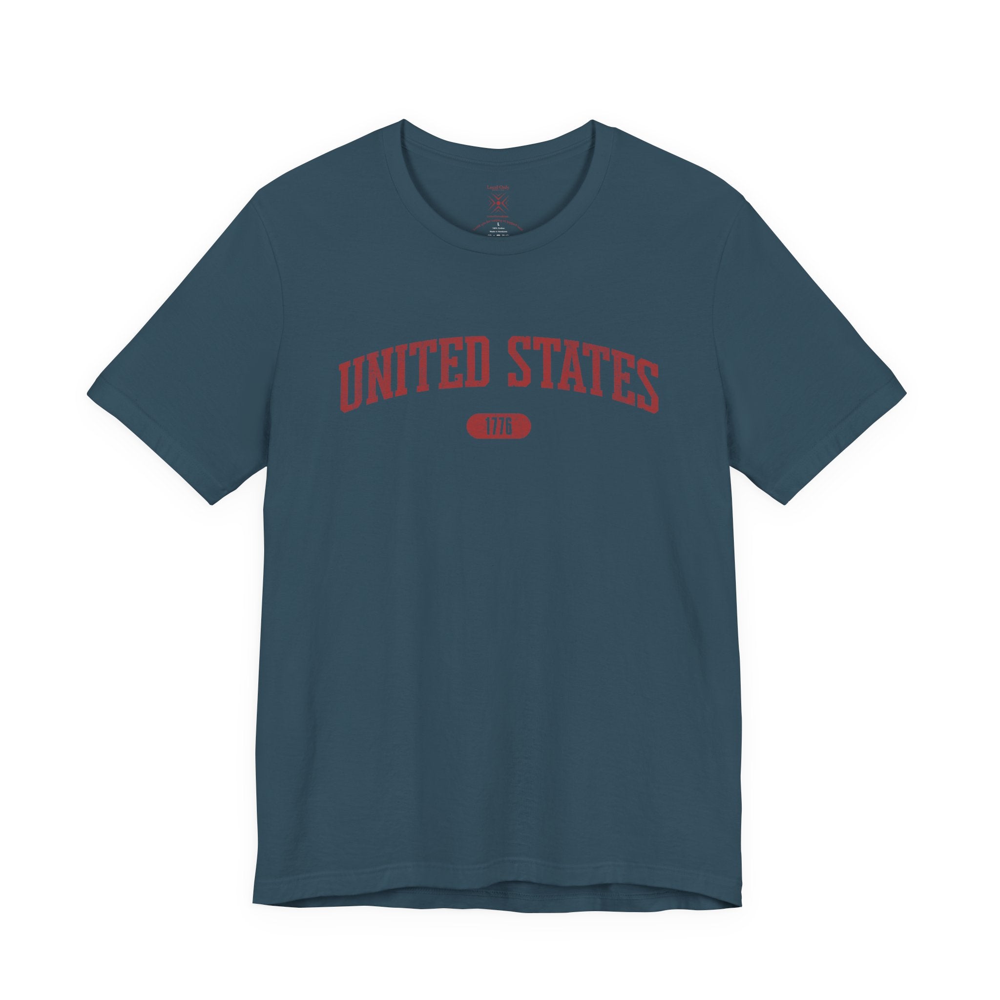 Deep Teal t-shirt with 'UNITED STATES 1776' in red collegiate text