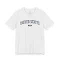Ash t-shirt with 'UNITED STATES 1776' in navy collegiate text.