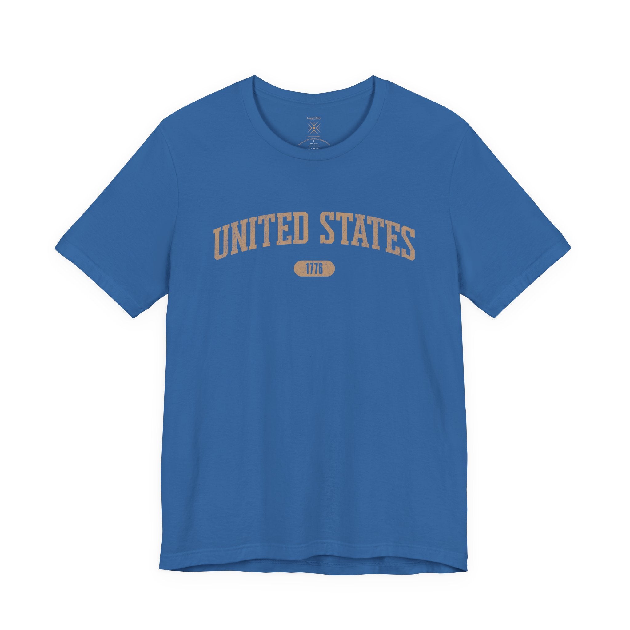 Columbia Blue t-shirt with 'UNITED STATES 1776' in tan collegiate text.