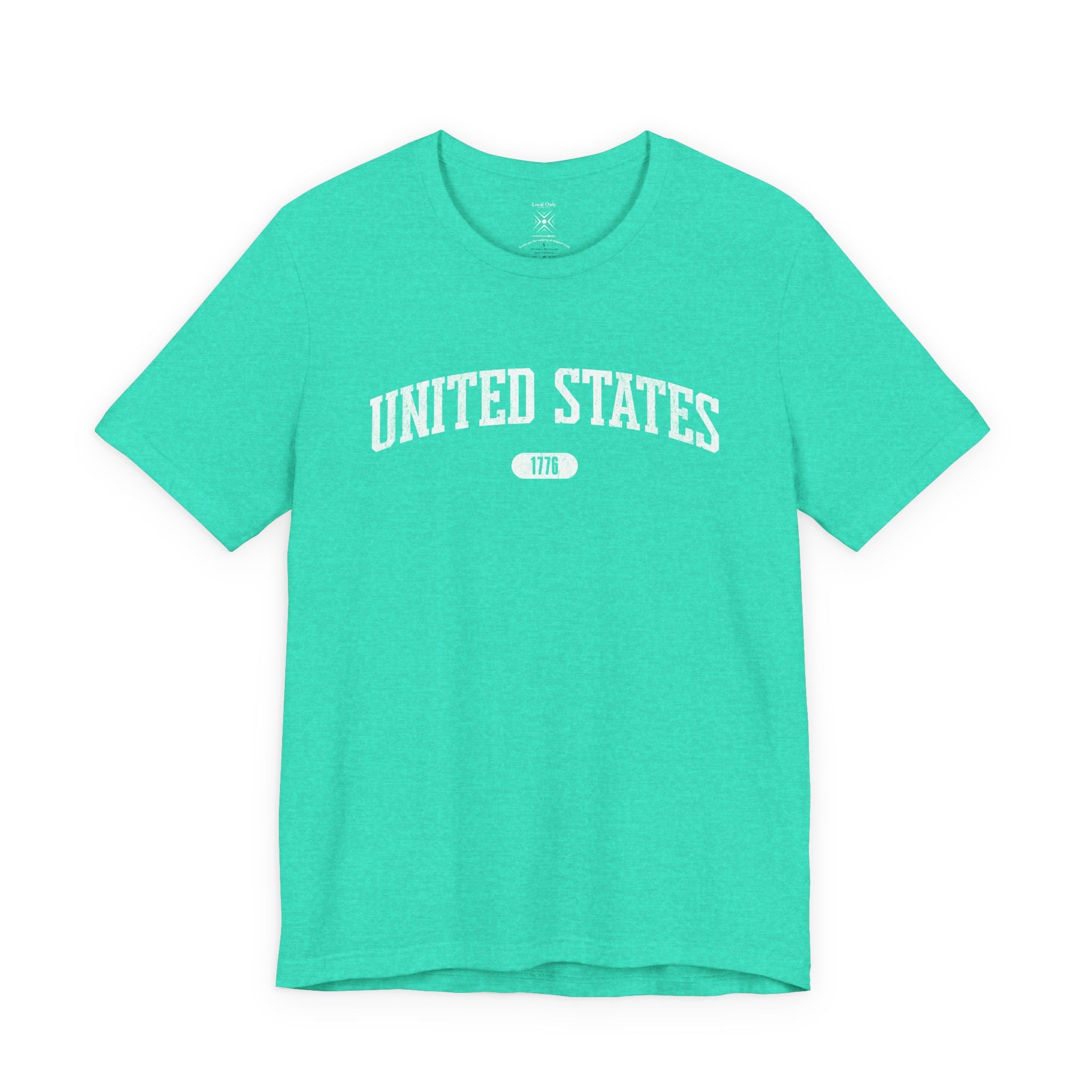 Heather Sea Green t-shirt with 'UNITED STATES 1776' white collegiate text.