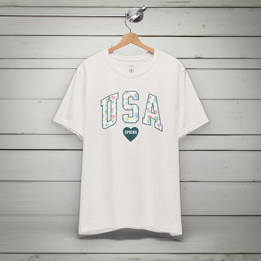 USA Love Spring Floral Varsity Graphic Tee – Transformative Teal