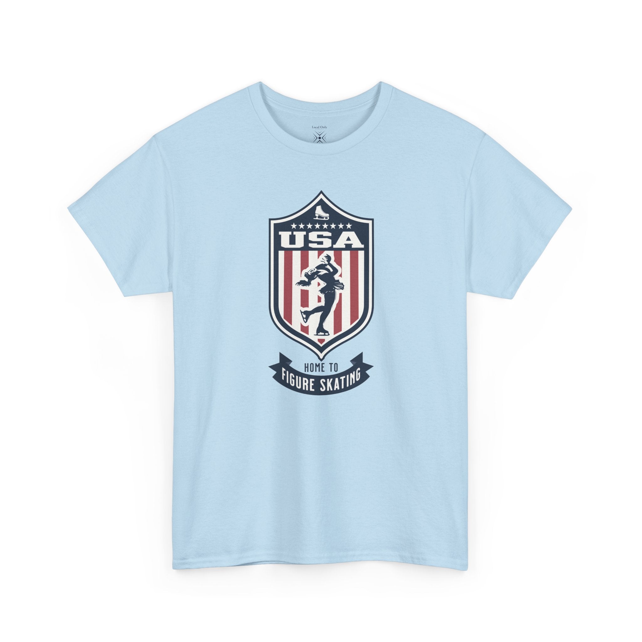 USA Home To Figure Skating Vintage Athletic T-Shirt – Navy Red White Crest Graphic