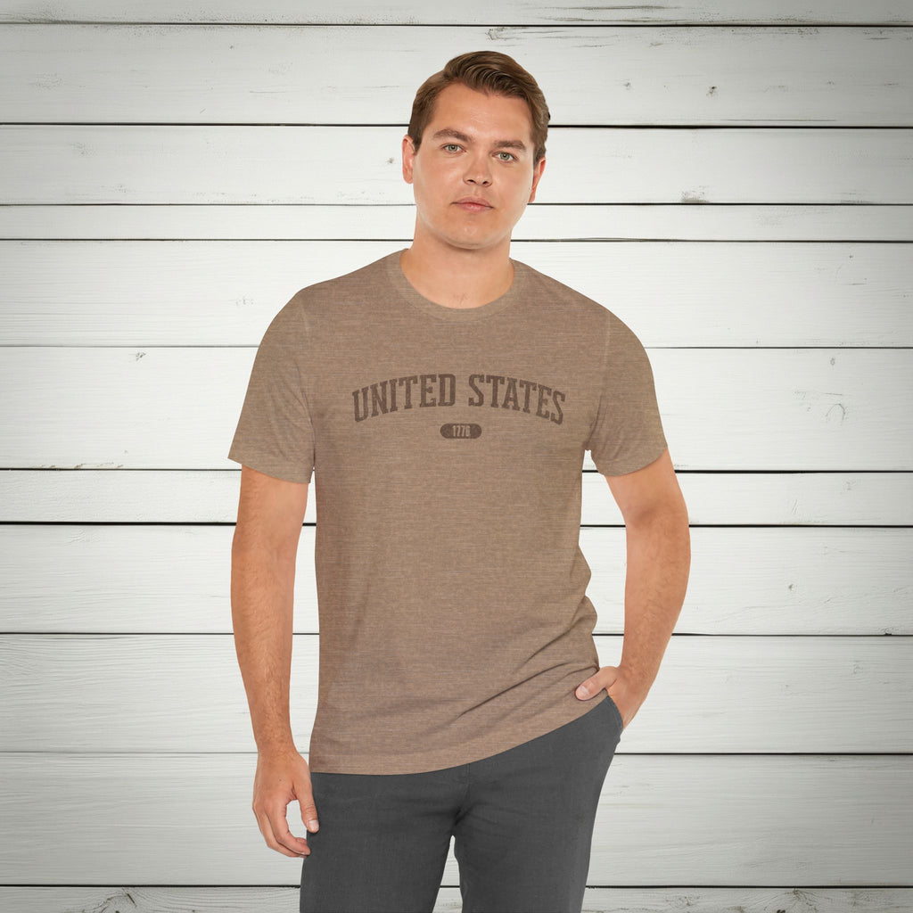 United States 1776 Vintage Collegiate Premium T-Shirt – Brown Graphic – Neutrals