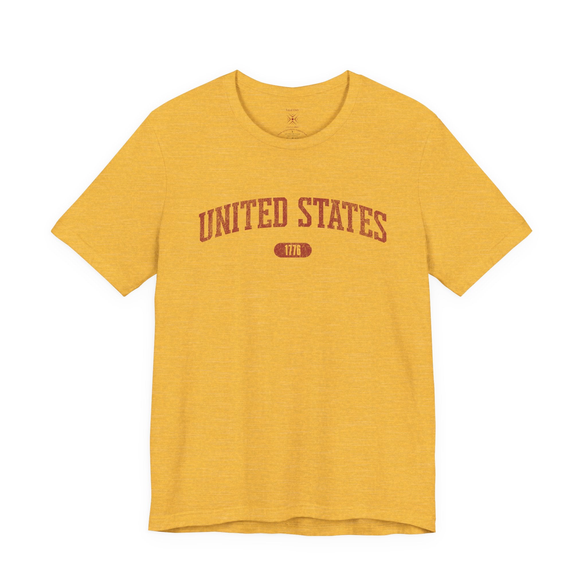 Heather Yellow Gold t-shirt with 'UNITED STATES 1776' in red collegiate text