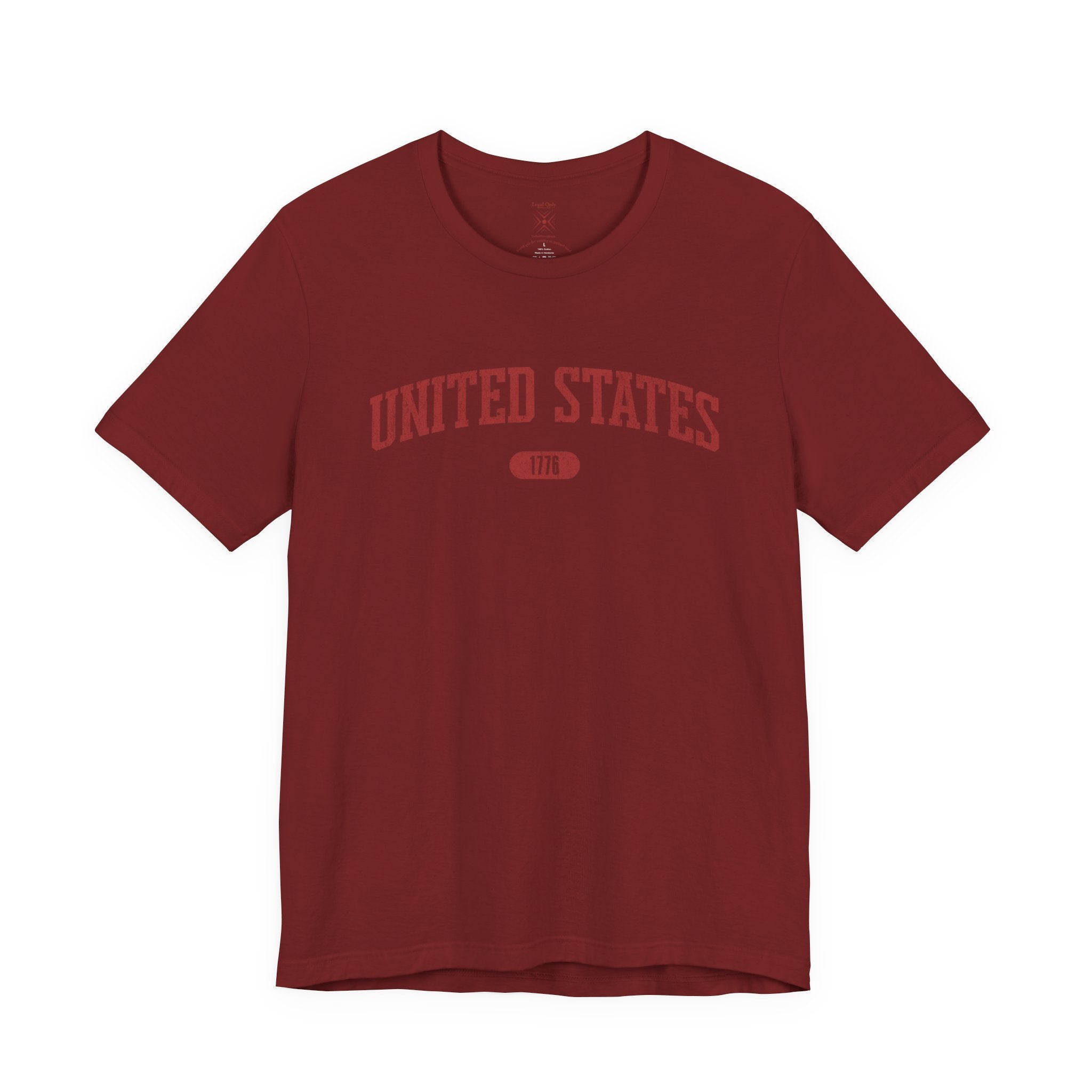 Cardinal t-shirt with 'UNITED STATES 1776' in red collegiate text