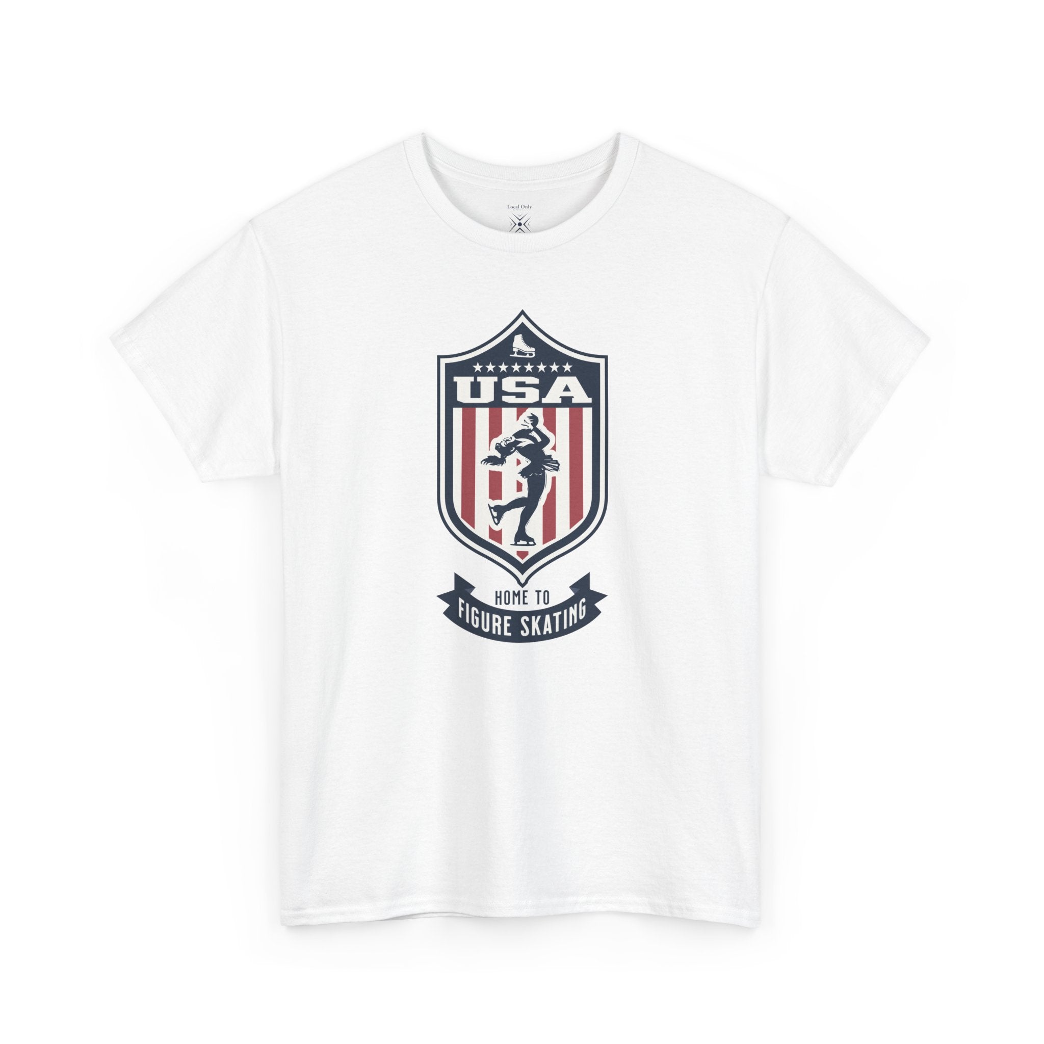 USA Home To Figure Skating Vintage Athletic T-Shirt – Navy Red White Crest Graphic