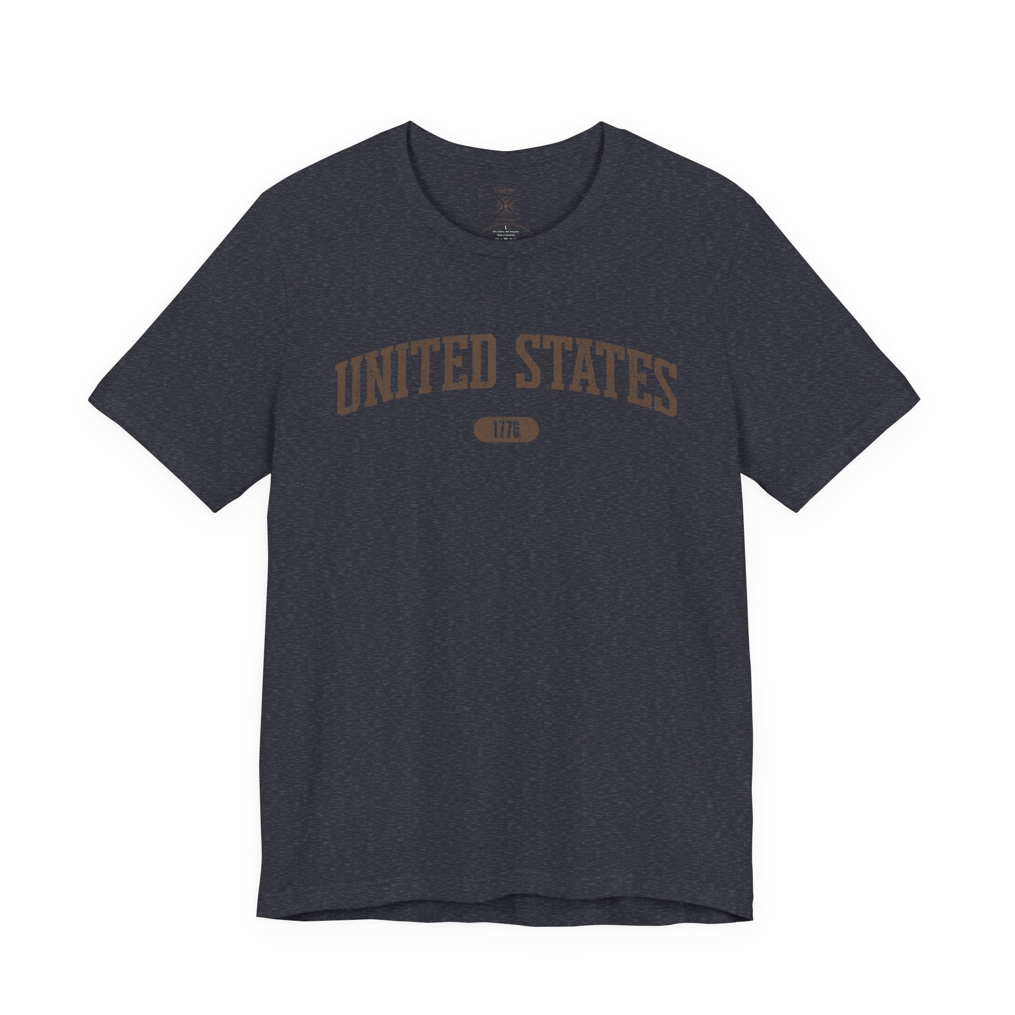 United States 1776 Vintage Collegiate T-Shirt – Brown Graphic – Colorful