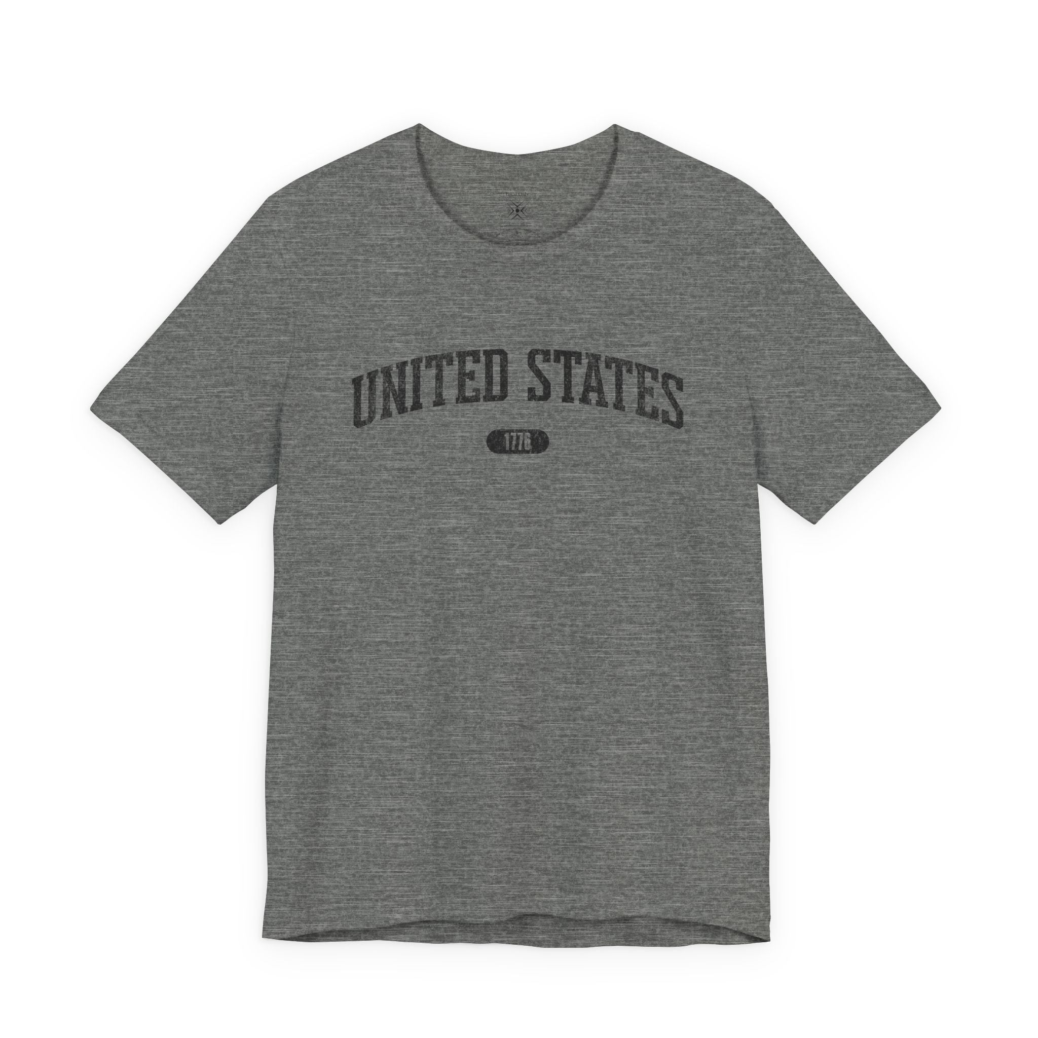Deep Heather t-shirt with 'UNITED STATES 1776' black collegiate text.