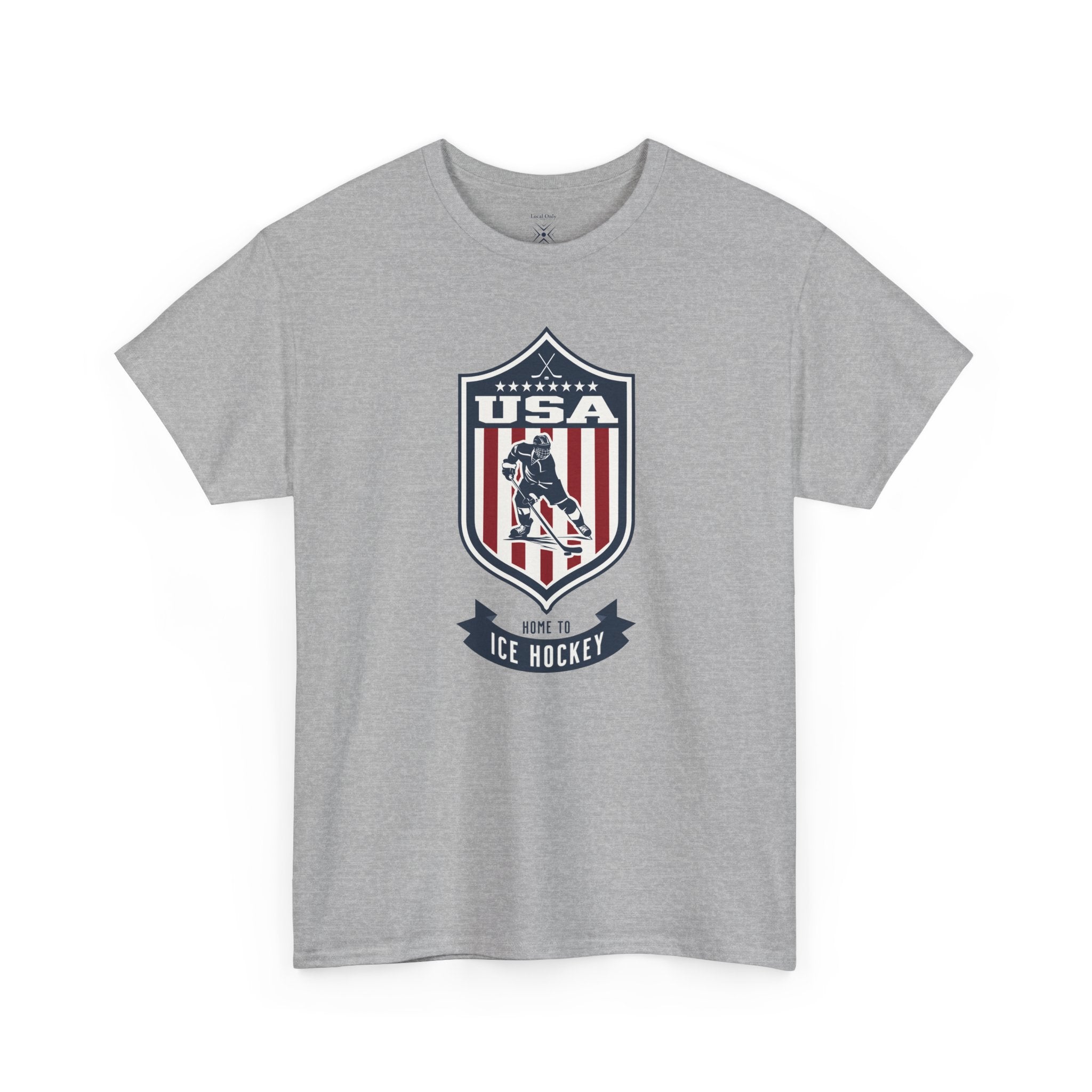 USA Home To Ice Hockey Vintage Athletic T-Shirt – Navy Red White Crest Graphic