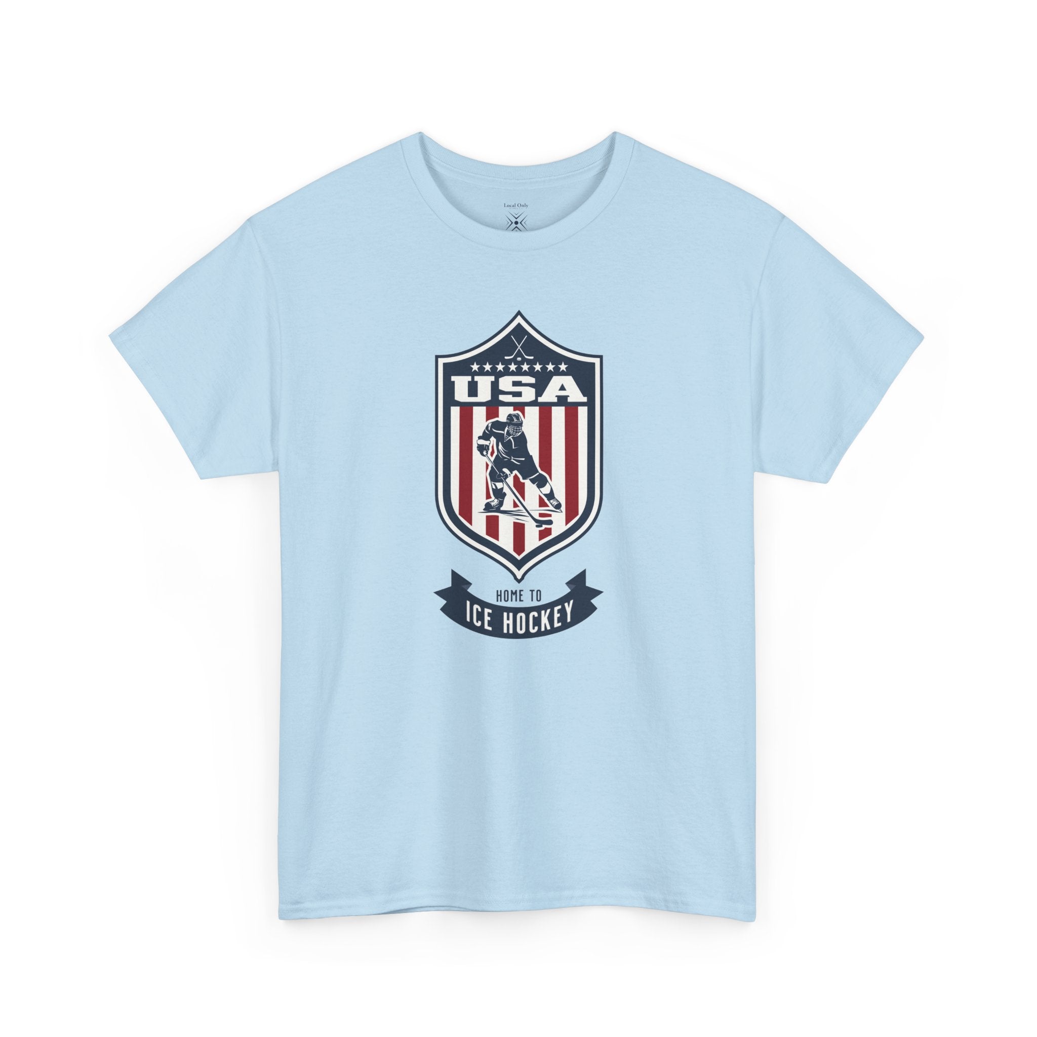 USA Home To Ice Hockey Vintage Athletic T-Shirt – Navy Red White Crest Graphic