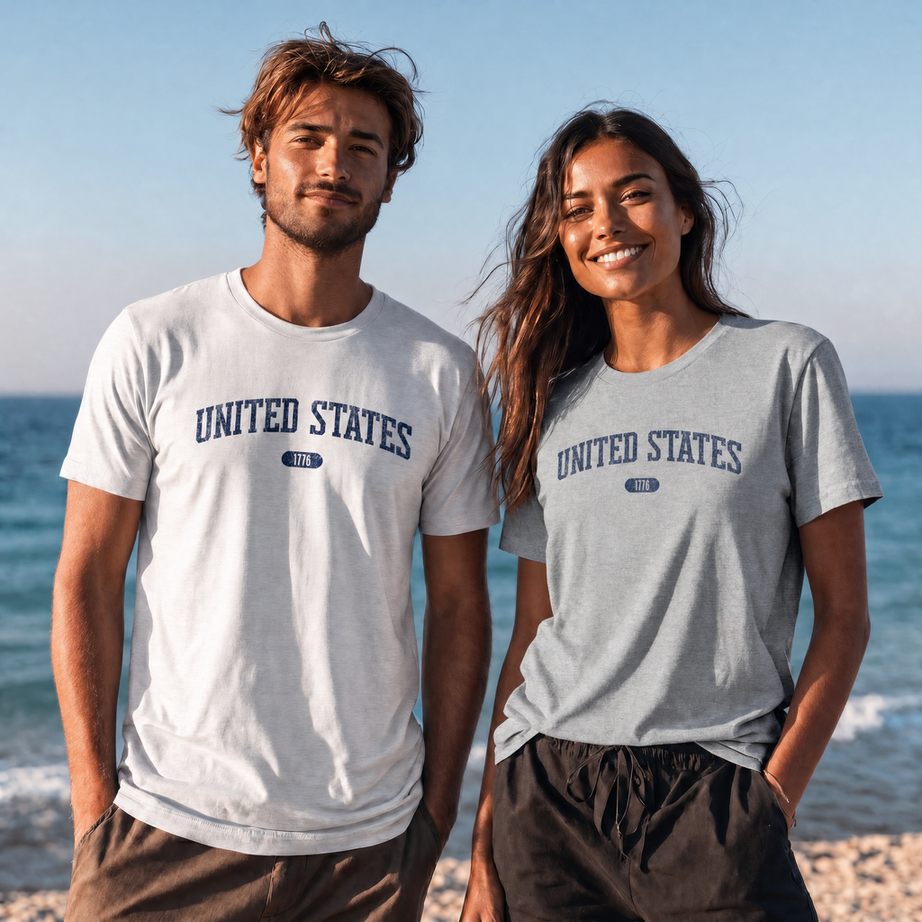 United States 1776 Vintage Collegiate Premium T-Shirt – Navy Graphic – Neutrals