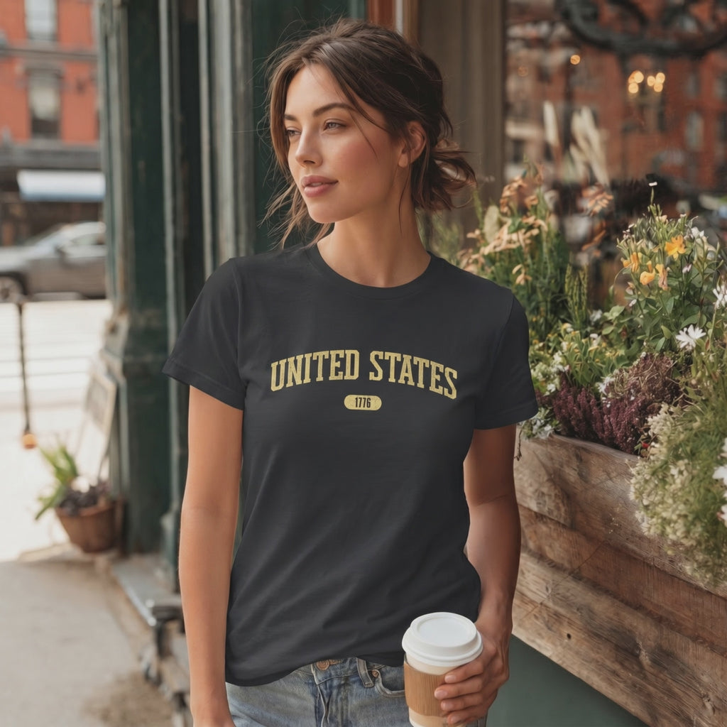 United States 1776 Vintage Collegiate Premium T-Shirt – Yellow Graphic – Neutrals