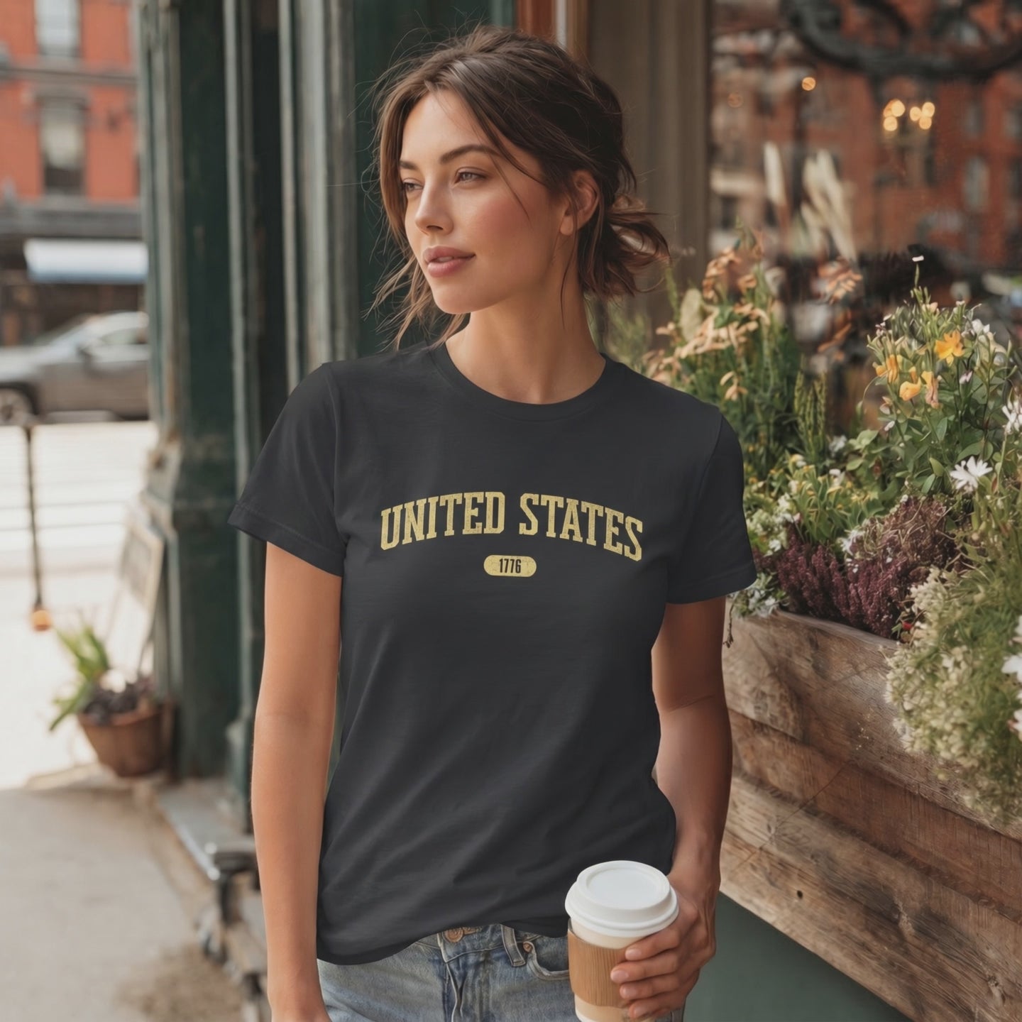 United States 1776 Vintage Collegiate Premium T-Shirt – Yellow Graphic – Neutrals