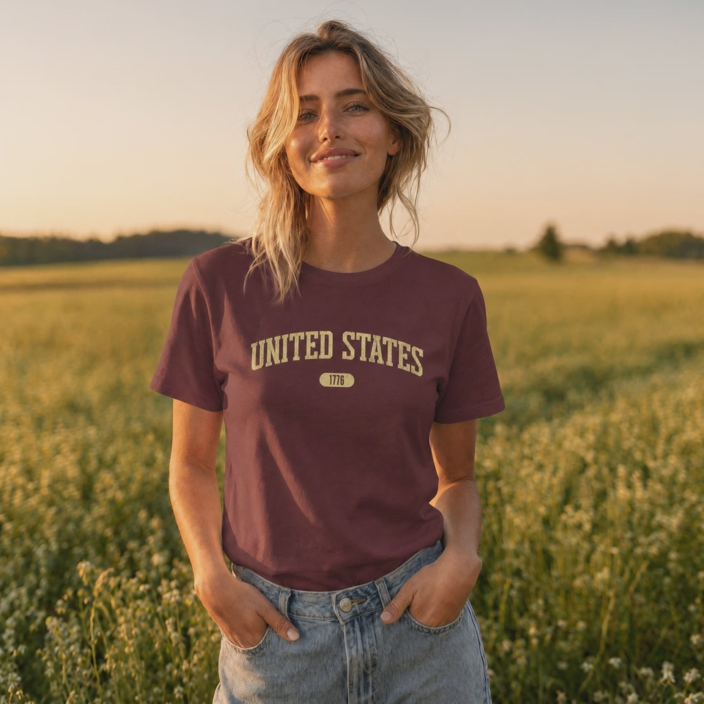 United States 1776 Vintage Collegiate Premium T-Shirt – Yellow Graphic – Colorful